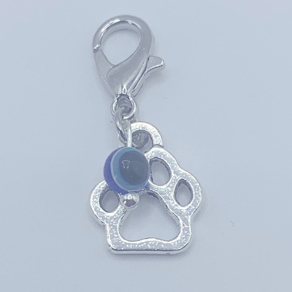 Evil Eye Bead & Paw Charm, Claw Clasp Clip-on for Small Pet Collar or Keychain - Picture 9 of 9